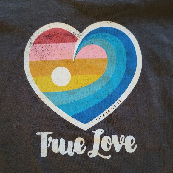 Life Is Good Top Shirt Womens Medium Gray True Love Heart Short Sleeve Basic - Picture 5 of 13